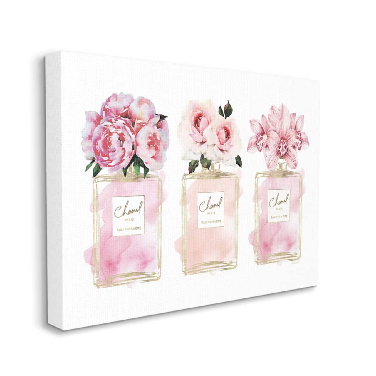 Stupell Industries Pink Flowers And Perfumes Glam Fashion Watercolor Design Canvas Wall Art